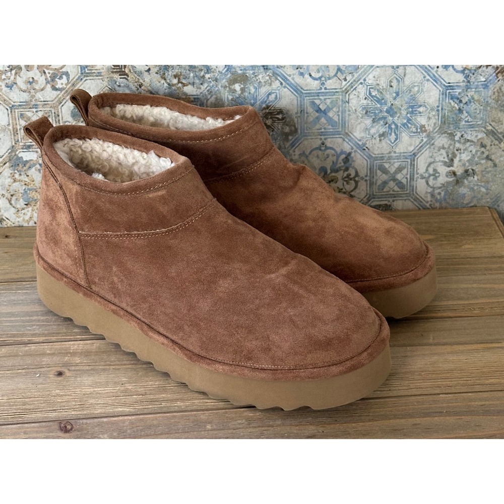 Madden Girl Platform Ankle Boots Faux Suede Shearling Lined Cozy Womens 10 Brown